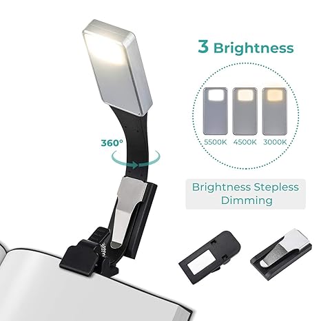 Elfeland LED Leselampe Buchlampe Klemmleuchte mit 3-Farbtemperatur, Zwei Clip Stufenlos Helligkeit Leselicht Magnetische clip