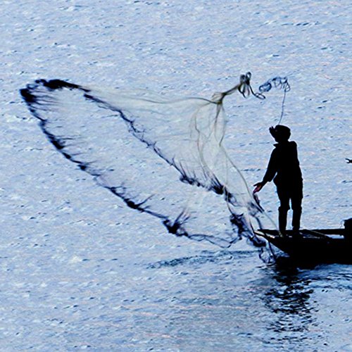 Omonic Handmade American Style Saltwater Fishing Cast Net for Bait Trap Fish with Heavy Duty Real Lead Weights and 40 Feet Handline 3/8inch Mesh Size 4ft 6ft 8ft 10ft 12ft Radius (12 Feet 3/8 Inch) - Thumbnail 6