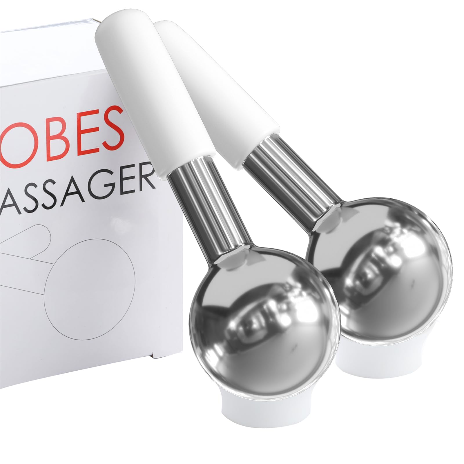Unbreakable Stainless Steel Ice Globes for Facials, Cooling Roller for Face, Neck & Eyes, Cryo Sticks for Skin Care, Targets Dark Circles, Puffiness, Wrinkles, and Collagen Productions, White