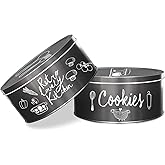 Decorae Black Chalkboard Cookie Tins (Set of 2); Round Baking and Cake Tins for Special Occasion and Holiday, 7.75- Inch wide