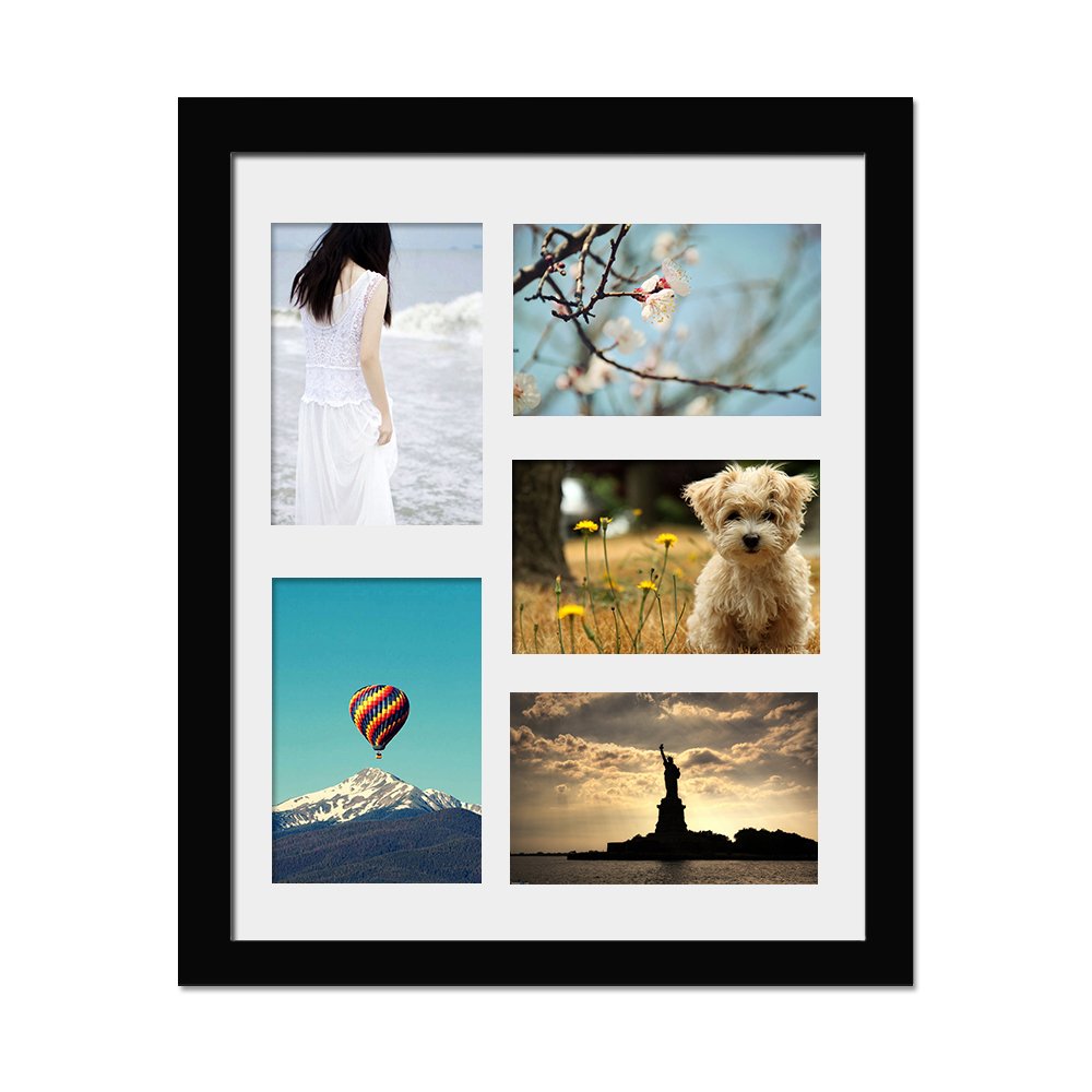 11x14 Picture Frame, Alotpower Multiple Wall Hanging Picture Frame Displays Five 4x6 with Mat with Glass Front,Black