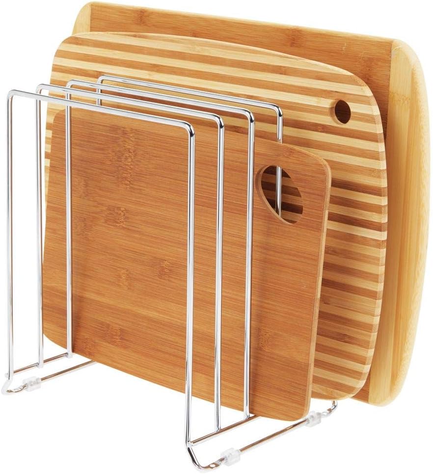 mDesign Large Metal Wire Organizer Rack for Kitchen Cabinet, Pantry, Shelves - Organizer Holder with 5 Slots for Skillets, Frying Pans, Lids, Cutting Boards, Vertical or Horizontal Placement - Chrome: Kitchen & Dining