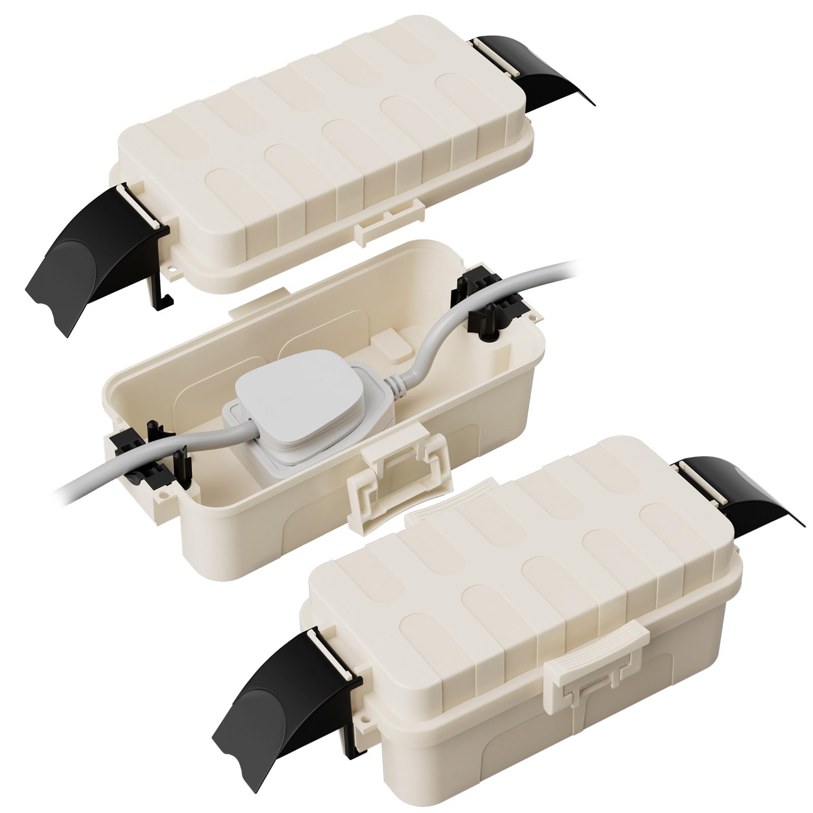[2 Pack] RESTMO Weatherproof Electrical Box (Inner 15 × 8.1 × 4.5cm), IP55 Waterproof Extension Cord Cover for Plug, Halloween or Christmas Holiday Decorations, Weatherproof Connection Box, Almond