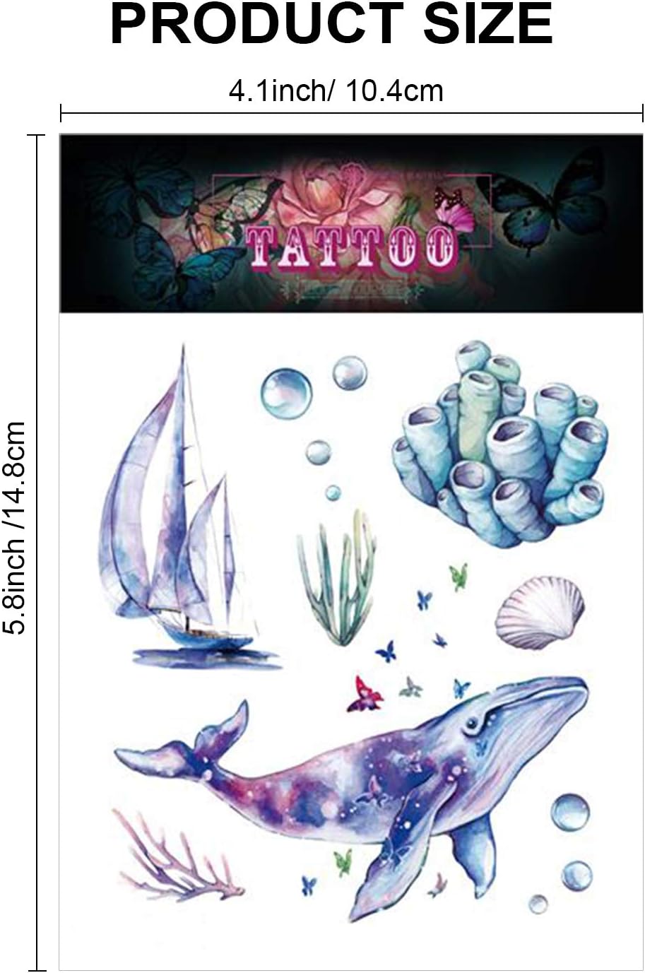 Qpout 120pcs Ocean Animals Temporary Tattoos for Kids Fake Sea Animal Tropical Ocean Fish Shark Dolphin Waterproof Tattoo Stickers Baby Shower Girls Boys Birthday Party Favor Supplies - Image 3