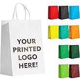 YEEHAW Custom Color Printed Medium Paper Bags 50 Count, 8x4.5x10.8 Inch Personalized Kraft Paper Bags with Personal Logo, Ideal for Brand Promotion in Retailing, Gift Wrapping and Shopping