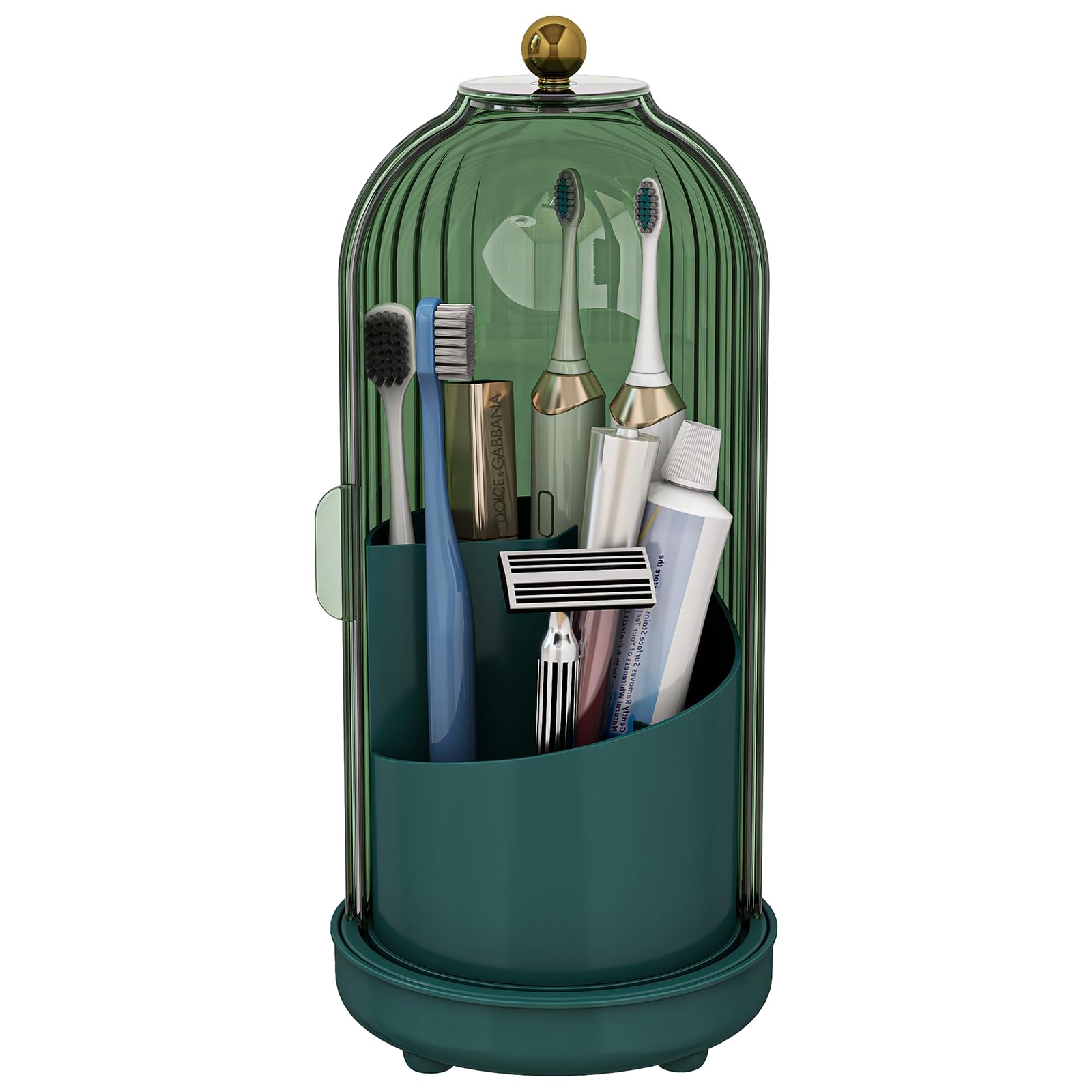 Photo 1 of Zufudo Toothbrush Holders with Cover, Drainage Rotating Electric Toothbrush Organizer, 3 Slots Tooth Brush Holder for Bathroom Counter, Green