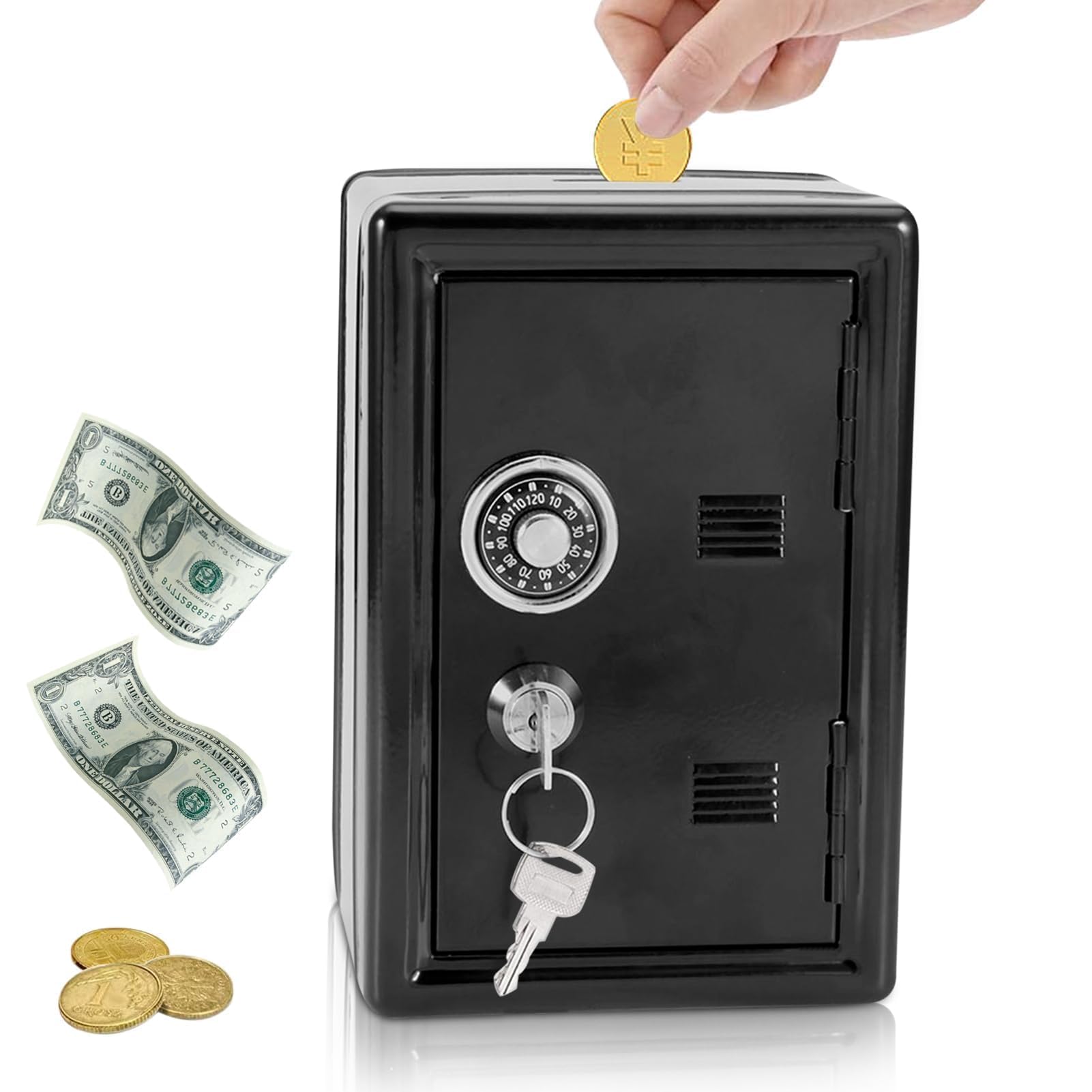 Safe Piggy Bank Youth Safe with2 Keys Metal Key Money Banksafe Saving Moneybox for Youth, 4.7x3.9x7.1inch
