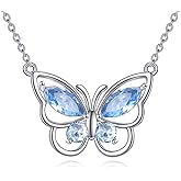 AINFQY Butterfly Necklace for Women 925 Sterling Silver Crystal Butterfly Pendant Birthstone Amethyst Jewelry Gift