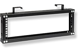 TIMIK Open Frame Two Post Cable Channel Wall Mount 19” Rack Frame, 7U – Black, Electro Galvanized Steel, Wall-Mount Bracket f