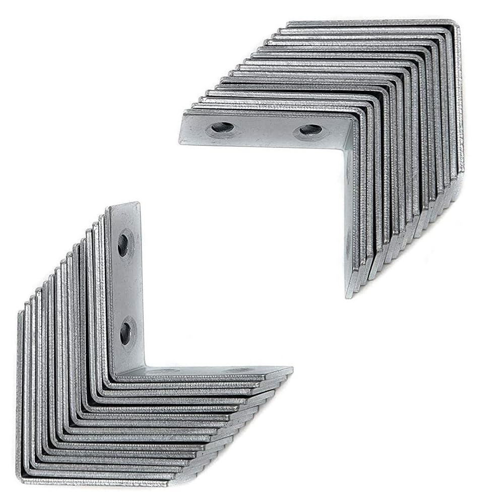 Merriway BH07434 (30 Pcs) Right Angle Corner Brace Bracket Fastener With Screws, BZP Steel 40mm - Pack of 30 Pieces