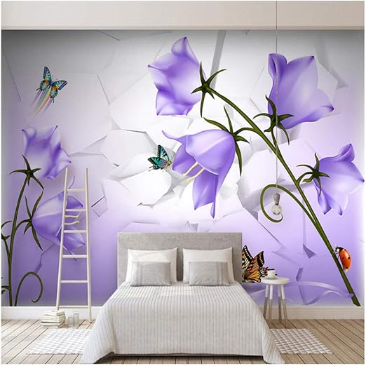 Amazon Co Jp 壁飾り画 壁紙現代の美しい紫色の花蝶壁画リビングルームテレビソファ寝室の背景壁紙 1x100cn Home Kitchen