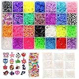 11000 Pc Rainbow Color Loom Bands Mega DIY Refill - 10500 Premium Quality Rubber Bands, 500 S Clips, 175 Beads, 24 Charms & Organizer Case