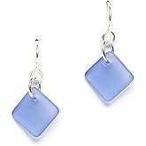 EcoSeaCo Sea Glass Delicate Diamond Earrings, Sterling Silver Dangle Beach Glass Handmade Earrings, Women's Jewelry, Made in the USA