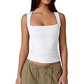 QINSEN Women's Square Neck Sleeveless Double-Layer Tank Tops Basic Tight T Shirts