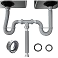 VIVIDA Double Sink Drain Pipe Kit, 1-1/2" Flexible Drain Pipe, 11"-31.5" Expandable Flexible P Trap for Double Kitchen Sink, 1-1/4" Adapter Included, Gray, 1 PACK