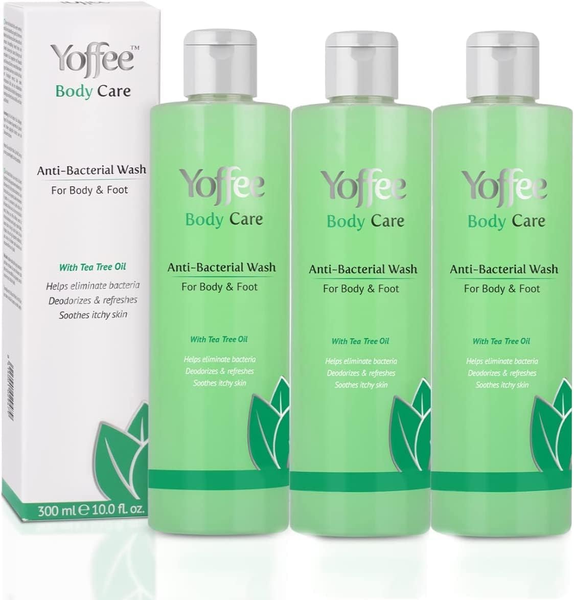 Yoffee Body Care Antibacterial Wash for Body and Feet, Antifungal with pure Tree Tea Oil and Mint, Eliminates odour, Relieves itching, irritations, inflammations, Nourishing Body Cleanser, 900ml