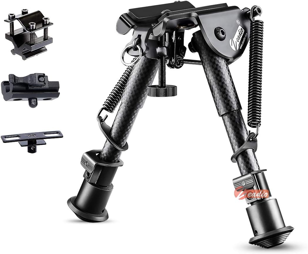 Zeadio Carbon Fiber Extendable Tactical Bipod with 3 Adapters (6"- 9")