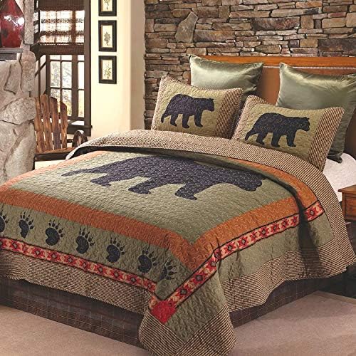 Quilt Bedding Set in King by Virah Bella – Bear and Paw Printed Light-weight Reversible Quilt with 2 Matching Pillow Shams – Cozy & Stunning Lodge-Themed Bedding