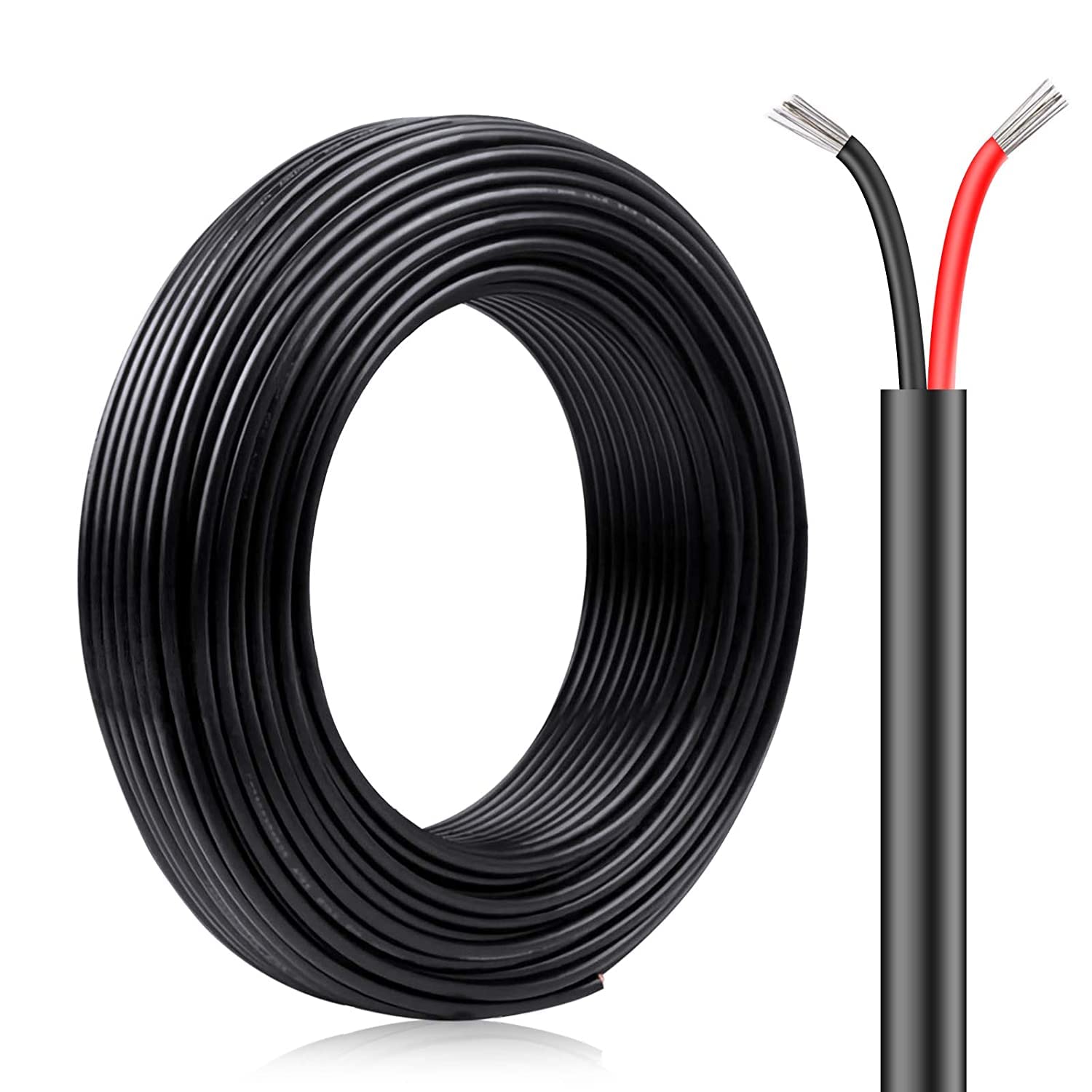 20M/65.6ft 12V Low Voltage Wire, Outdoor Landscape Lighting Cable, 2*0.3mm² Conductor Extension Cable, 22AWG Electrical Cord Red & Black Tinned Copper Hookup Wire Kit, 2 Core with Black Reel Package