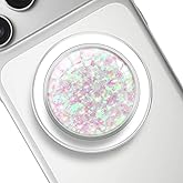 Transparent Magnetic Phone Grip Compatible with Magsafe，Collapsible Mobile Phones Stand Holder for Smartphone Tablet Cell Phone Accessory - Clear Crystal Pink Glitter