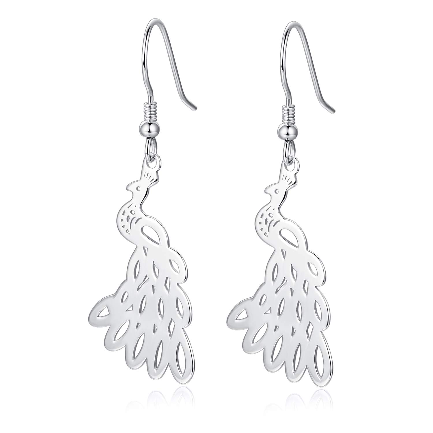 925 Sterling Silver Dangle Earrings Peafowl Earrings for Women Girls Fish Hook Drop Earrings