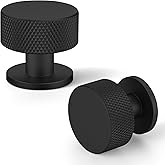 FAPUAL Matte Black Knurled Cabinet Knobs，1-1/4 Inch Drawer Pulls，10 Pack | Round Single Hole，Screws Included，Smooth Shape，Simple Cabinet Hardware for Cupboard Dresser Kitchen