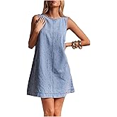 Milumia Women's A-Line Sleeveless Crew Neck Denim Dress Loose Casual Mini Jean Dresses