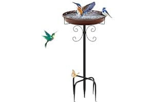 Daoeny 35In Metal Bird Bath for Outside, Bird Bath Bowl with 5 Prongs Base Stake, Freestanding Garden Metal Bird Bath, Vintage Birdbaths Bowl, Bird Baths for Outdoors Yard Garden Lawn Decor(Brown)