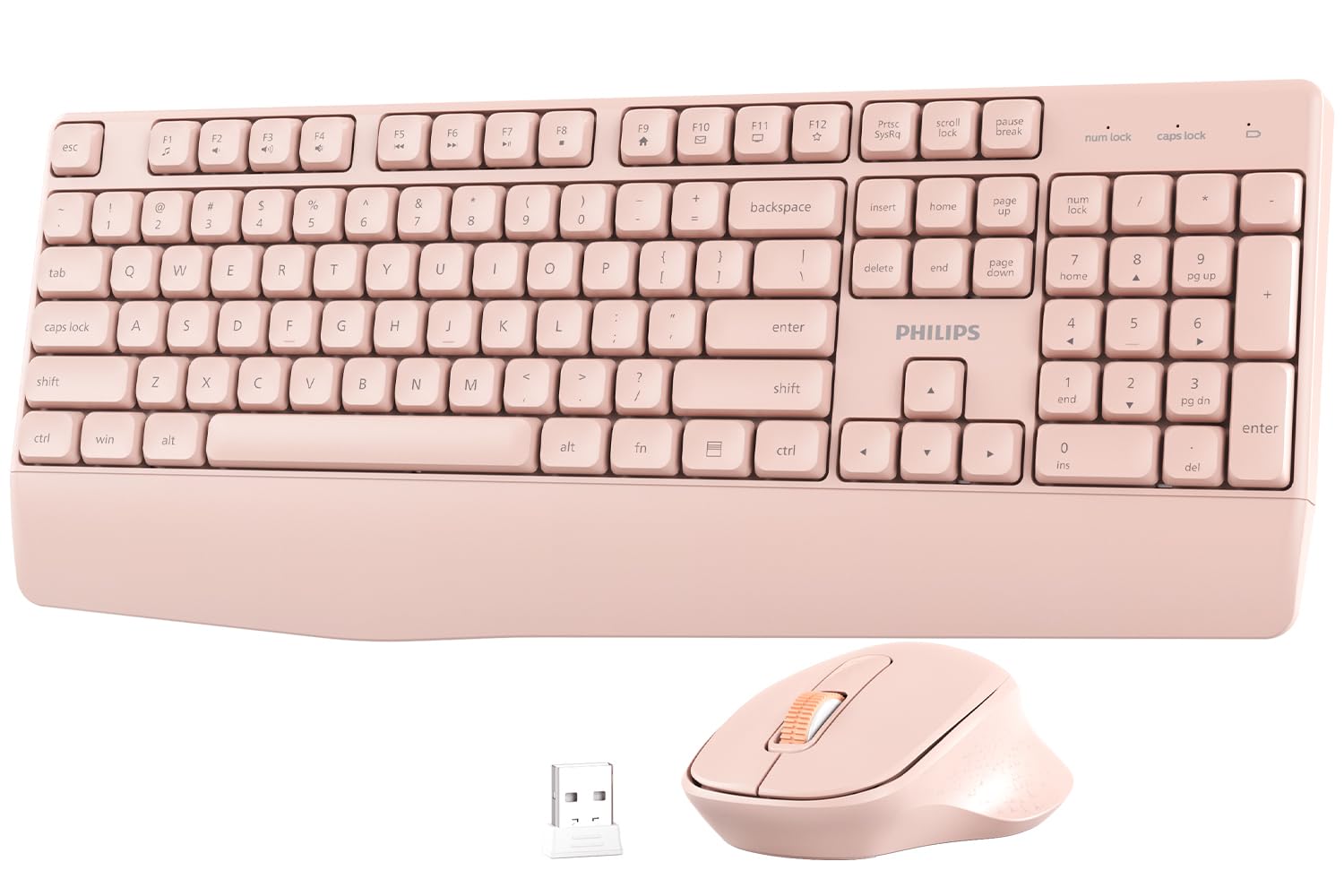 Photo 1 of **Missing USD Plug**
PHILIPS Wireless Keyboard and Mouse Combo-Ergonomic Keyboard and Mouse Wireless Combo with Silent Design,Plug n' Play,Sleep Mode and 2.4GHz Keyboard for Mac, Windows, Laptop-Pink