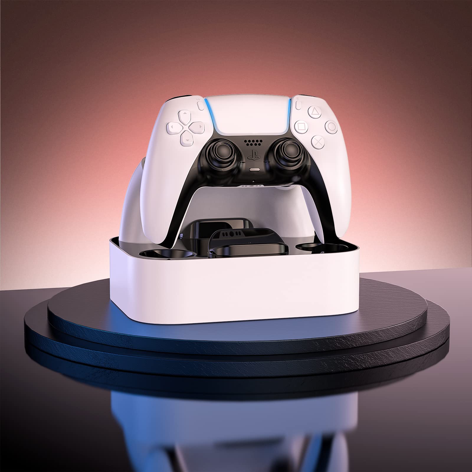 NEWDERY for PS5 Controller Charger Station Compatible with Dualsense Edge, Fast Charging Dock Stand with Cable, Dual Charging Station for PlayStation 5 & DualSense Edge Controller