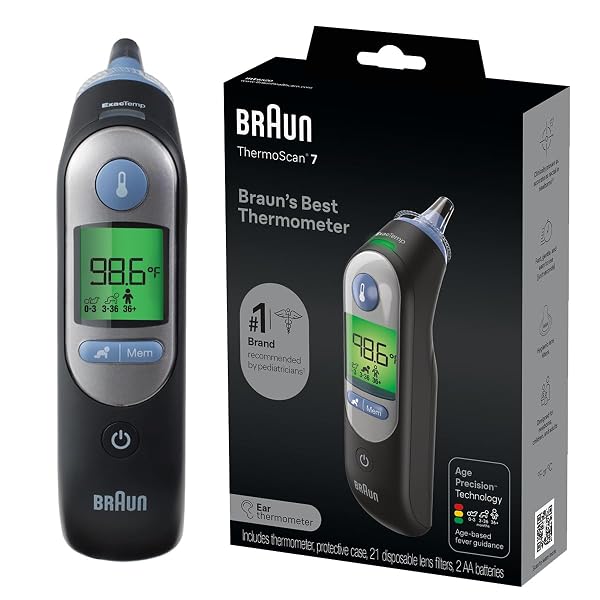 BRAUN THERMOSCAN 7 DIGITAL EAR THERMOMETER, AGE-ADJUSTED FEVER...