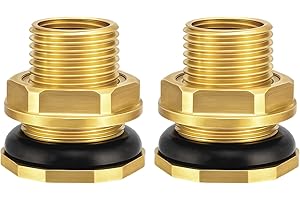 Carvedexquisitely 2 Pack 1/2" Female NPT and 3/4" Male GHT (Garden Hose Threaded) Solid Brass Water Tank Connector, Bulkhead Fitting With Thickened rubber ring