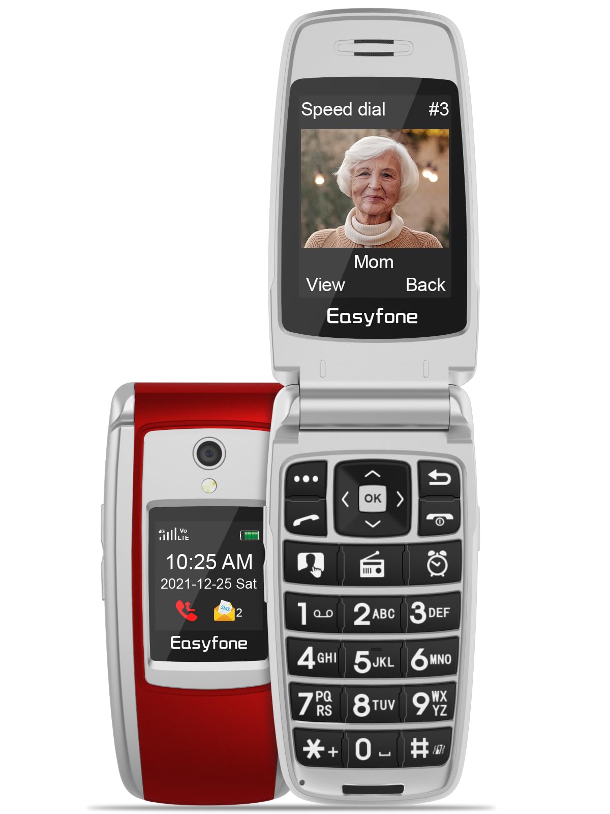 Easyfone T300 4G Unlocked Big Button Flip Cell Phone for Seniors, Clear & Loud Sound and Hearing aid Compatible, SOS Button, SIM Card Included, Big Battery with a Charging Dock, FCC Certified (Red)