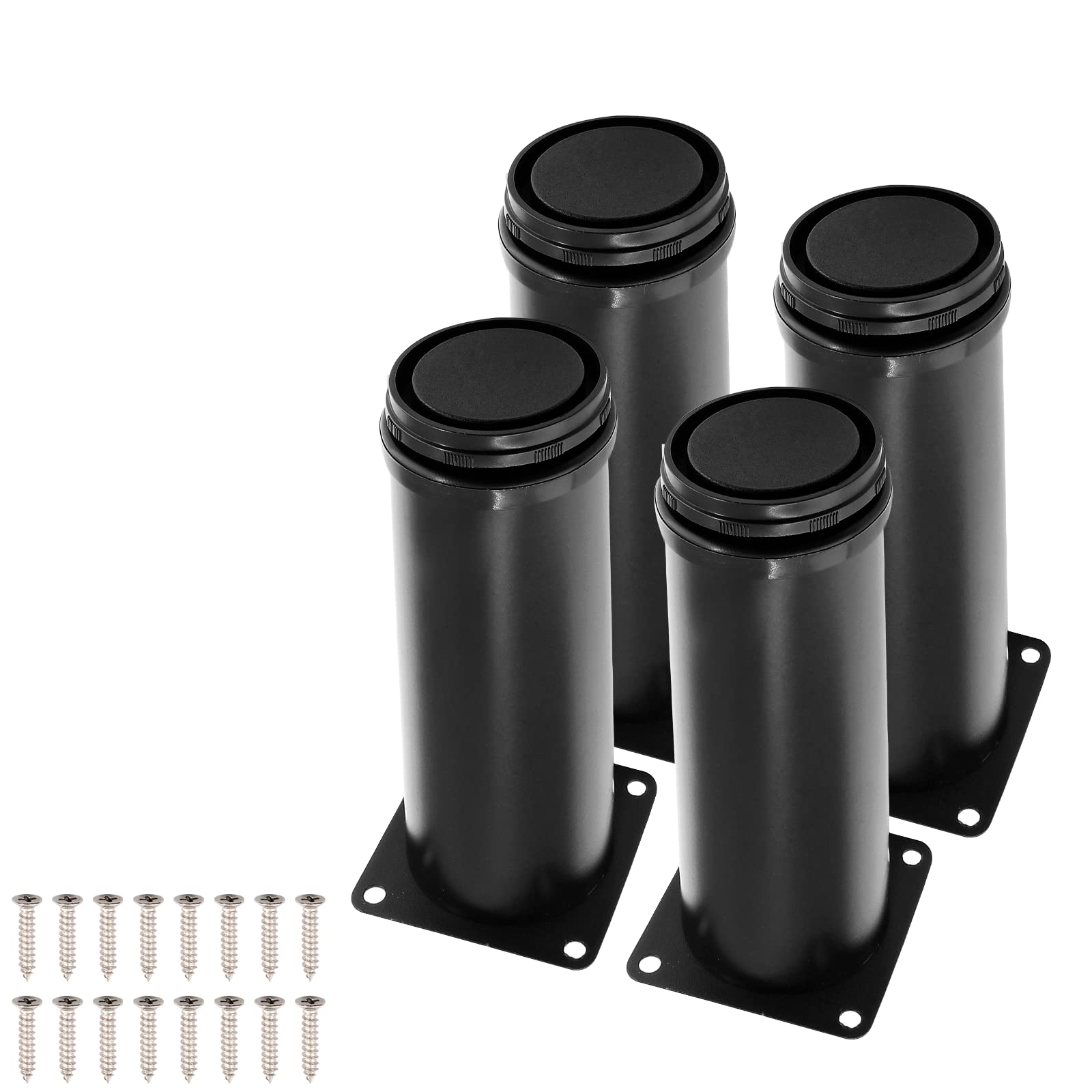 Cjueiom 4Pcs Adjustable Furniture Legs, 100mm Stainless Steel Black Feet for Bed, Sofa, Cabinet, Wardrobe, Coffee Table, Kitchen Cabinet Legs, Worktop Support