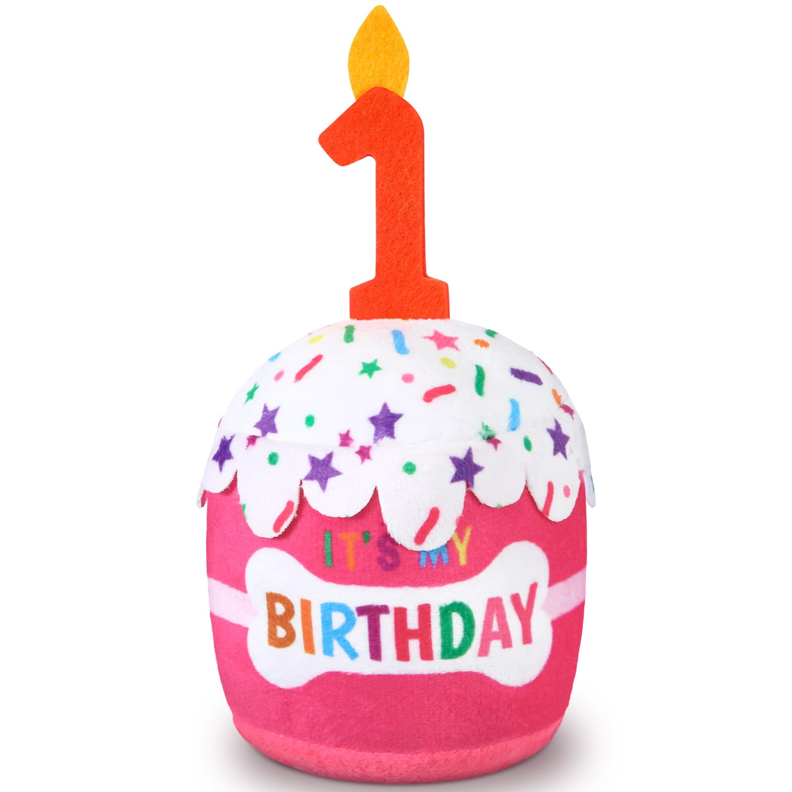 Photo 1 of Dansydaisy Dog 1st Birthday Cake Toy Accessories for Girl Boy Gifts, Pink Squeaky Plush Toy for Dog Birthday Party Decor Favor for Large, Medium and Small Dogs
