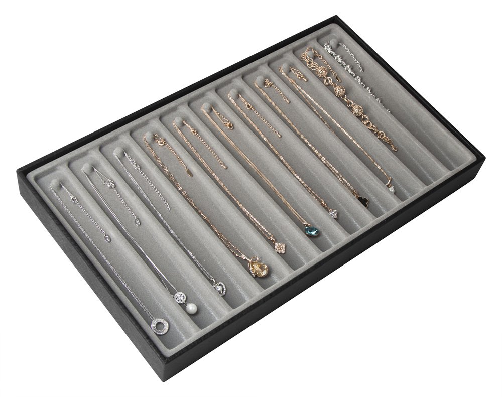 Photo 1 of JackCubeDesign 11 Compartments Stackable Synthetic Leather Jewelry Tray Earring Necklace Bracelet Ring Organizer Display Storage Box(Set of 1, Black, 16 x 9.6 x 1.6 inches)- :MK212-1B