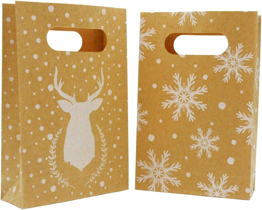 Christmas Party Favor Candy Bags with Handled，Friday Night Brown Paper Treat Bags(24 Pcs)