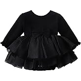 TENTIDE Baby Girl My Little Black Dress Romper Cotton Ruffle Long Sleeve Tutu Dress Birthday Party Fall Winter Clothes 0-24M