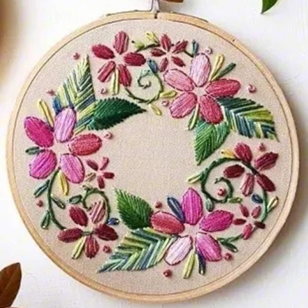 Embroidery Starter Kit with Pattern, DIY Full Range of Embroidery Kit for Beginners, Cross-Stitch Kits Include Bamboo Embroidery Hoops