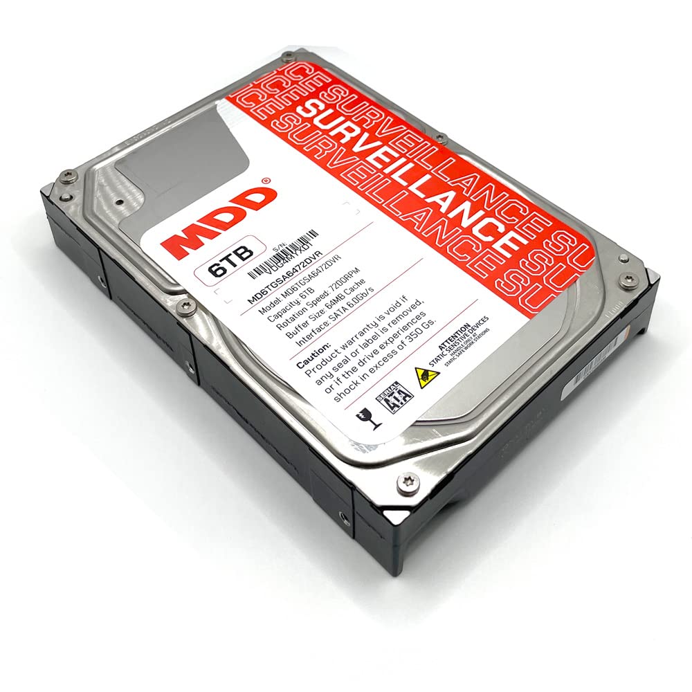 MDD (MDD6TSATA6472DVR) 6TB 7200RPM 64MB Cache SATA 6.0Gb/s 3.5-inch Internal Surveillance Hard Drive - 3 Years Warranty (Renewed)