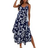 sanctfolr Boho Beach Summer Dresses for Women, Backless Halter Neck Maxi Sundress, Loose Fit Flowy Vacation Dress