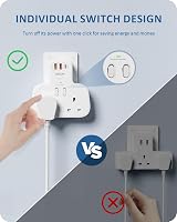 LENCENT Double Plug Adaptor with 3 USB Ports UK Surge Protected 13A 3250W view 4