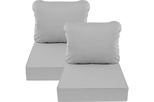 AAAAAcessories Outdoor Deep Seat Cushions, Waterproof, Fade-Resistant Patio Furniture Replacement Cushions, 24" x 24" x 5", Set of 2, Gray