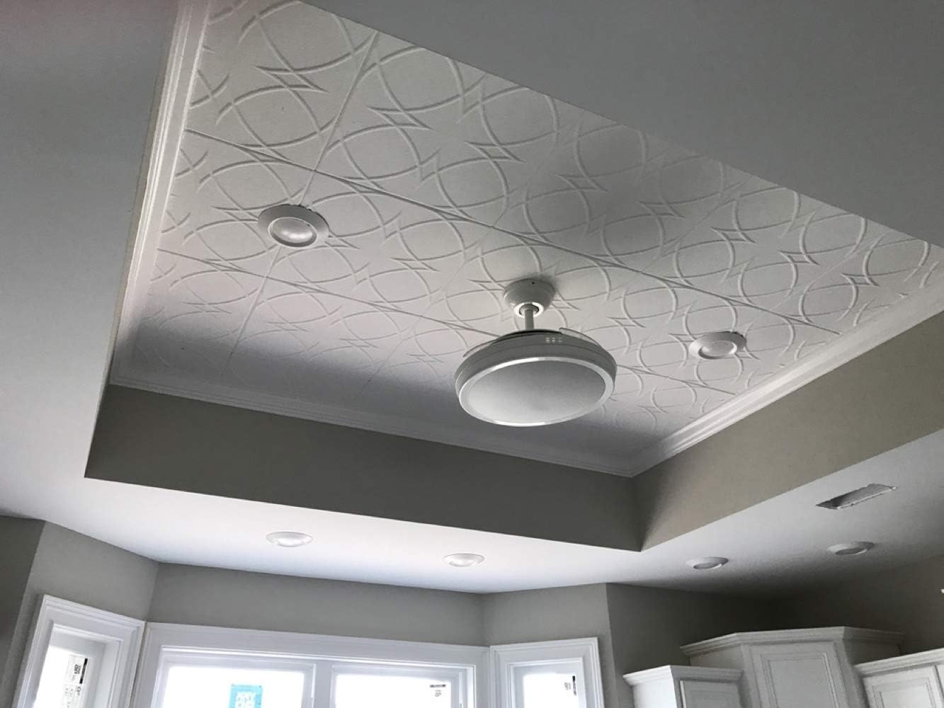 A La Maison Ceilings R82 Circles and Stars Foam Glue-up Ceiling Tile (21.6 sq. ft./Case), Pack of 8, Plain White: Home Improvement