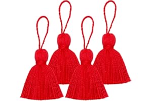NINGYOHI Big Size 4 PCS Tassels for Crafts, Handmade Hanging Tassels for Pillow Decor, Blanket Decoration Tassels, with Hanging Rope for Tassel Garland (8cm/3.15 inch) (RED-4PCS)