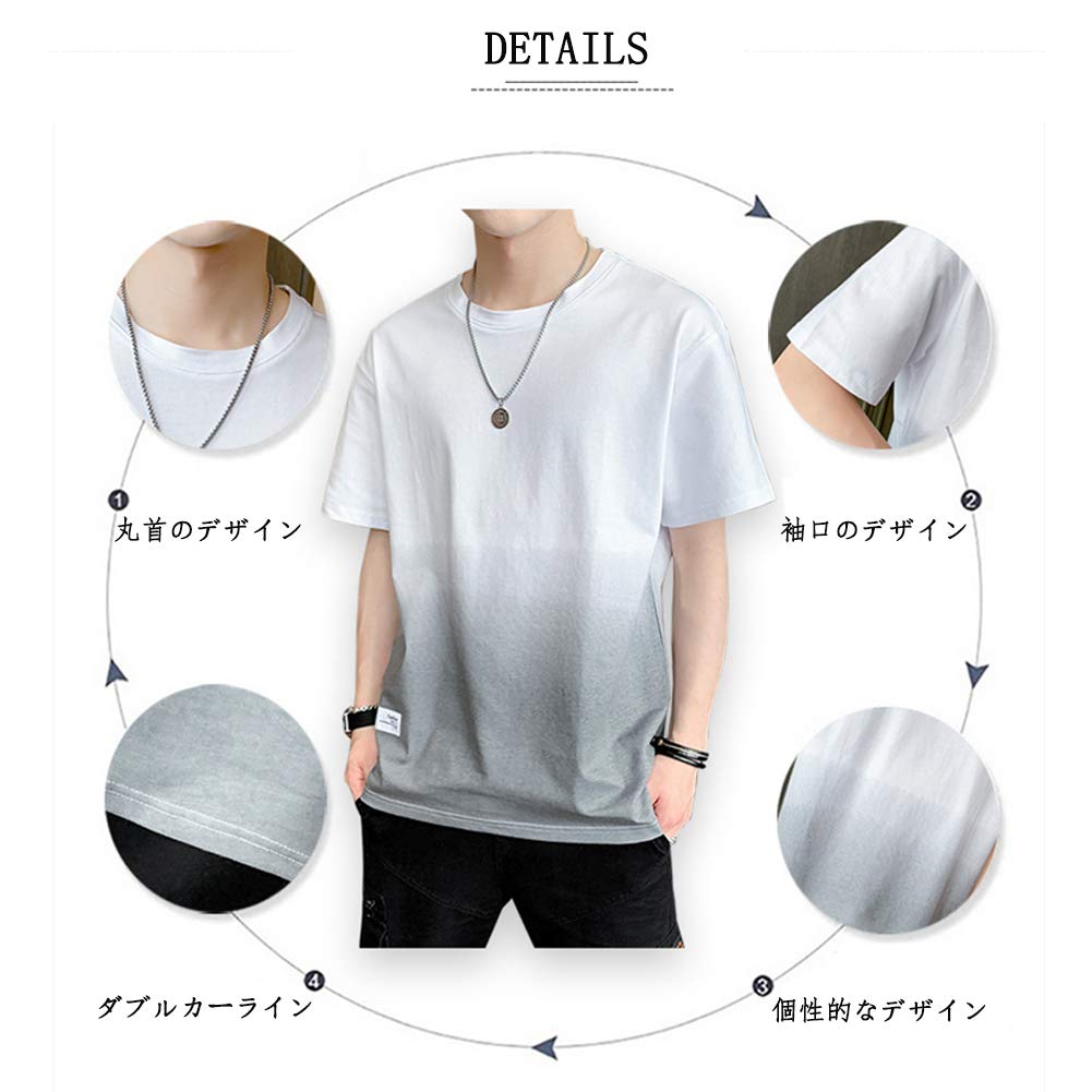 Anzn Men's T-Shirt, Short Sleeve, Summer Clothes, Cotton, Big T-Shirt, Gradient, Cut and Sewn, Casual, Loose, Stylish, Round Collar, Comfortable, Lightweight, Soft, Large Size, Spring, Summer, Autumn