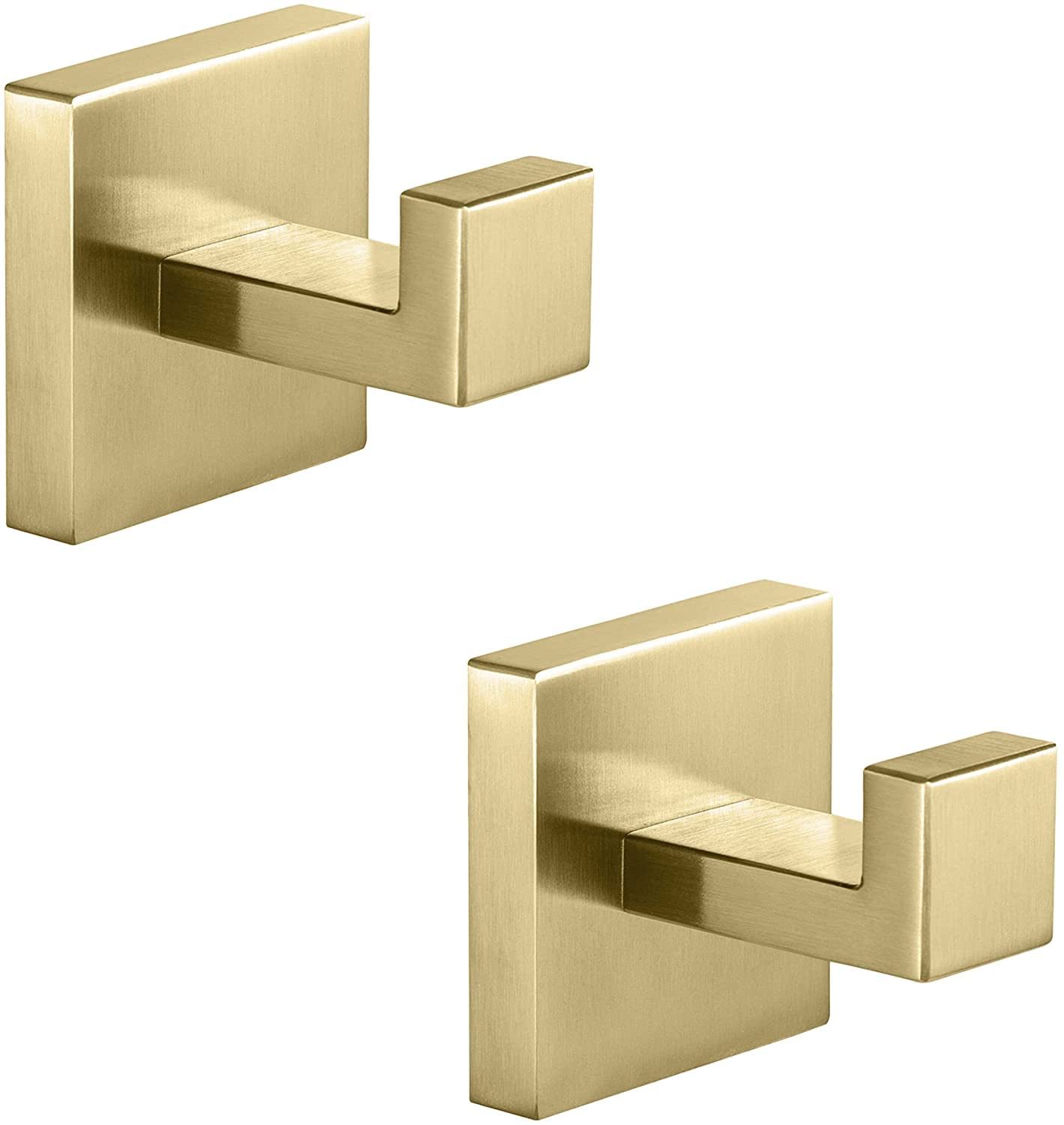 YUET Towel Hooks for Bathrooms Clothes Closet Sponges Robe Hook Screw in Metal Coat Hook for Bathroom Kitchen Hotel Garage Stainless Steel Door Hanger Wall Mounted 2 Pack, Finish (Brushed Brass)