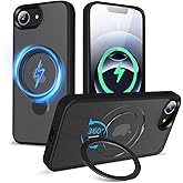 TaeliorTech 2025 Upgraded 360° Rotatable Magnetic Ring Stand for iPhone 16e Case,Compatible with MagSafe,Military Drop Protection,Shockproof Matte Translucent Case for iPhone 16e 6.1",Black