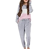 Arshiner Girls' Clothing Sets Sweatsuits Long Sleeve Color Block Pullover Sweatshirts and Lounge Pants with Pocket
