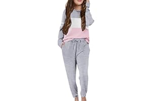 Arshiner Girls' Clothing Sets Sweatsuits Long Sleeve Color Block Pullover Sweatshirts and Lounge Pants with Pocket